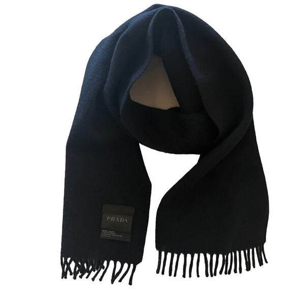 PRADA Mens Wool Cashmere Scarf Navy Blue NWOT - Picture 9 of 10